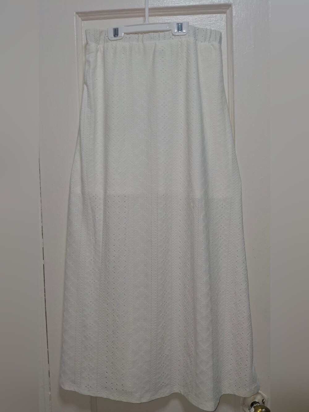SHEIN White Eyelet Midi Skirt Women's M Button Front A-Line Boho Cottagecore - Picture 3 of 6